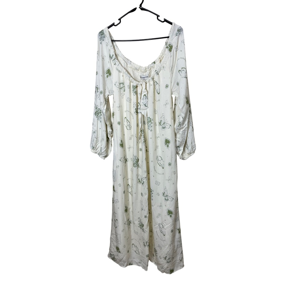 The Lullaby Club Cream Maxi Dress with Green Print